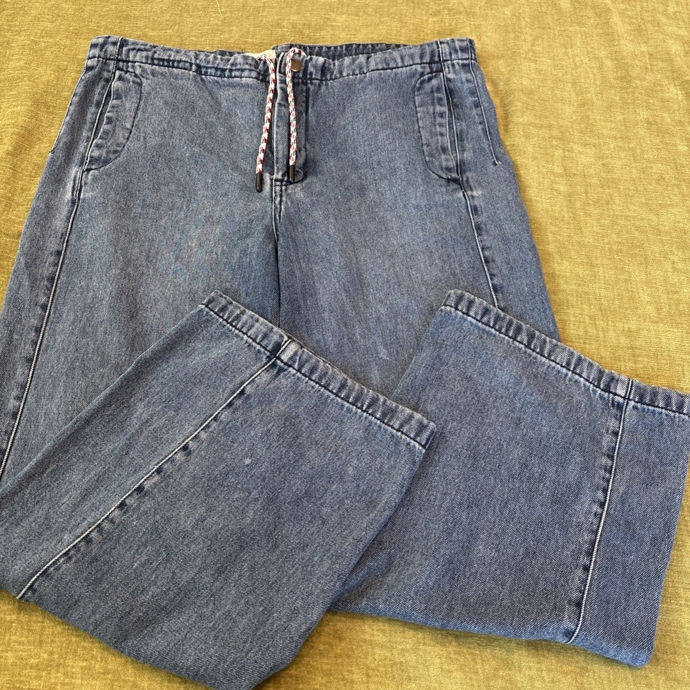 Pilcro Anthropologie Wide Leg Cropped Jean Interior Drawstring Boho Trendy SZ 32